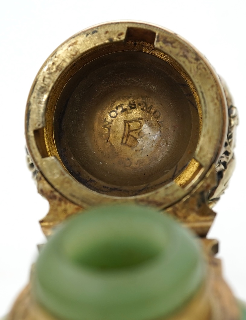 A late 19th century gilt white metal mounted green opaline glass scent flask, by Sampson Mordan & Co